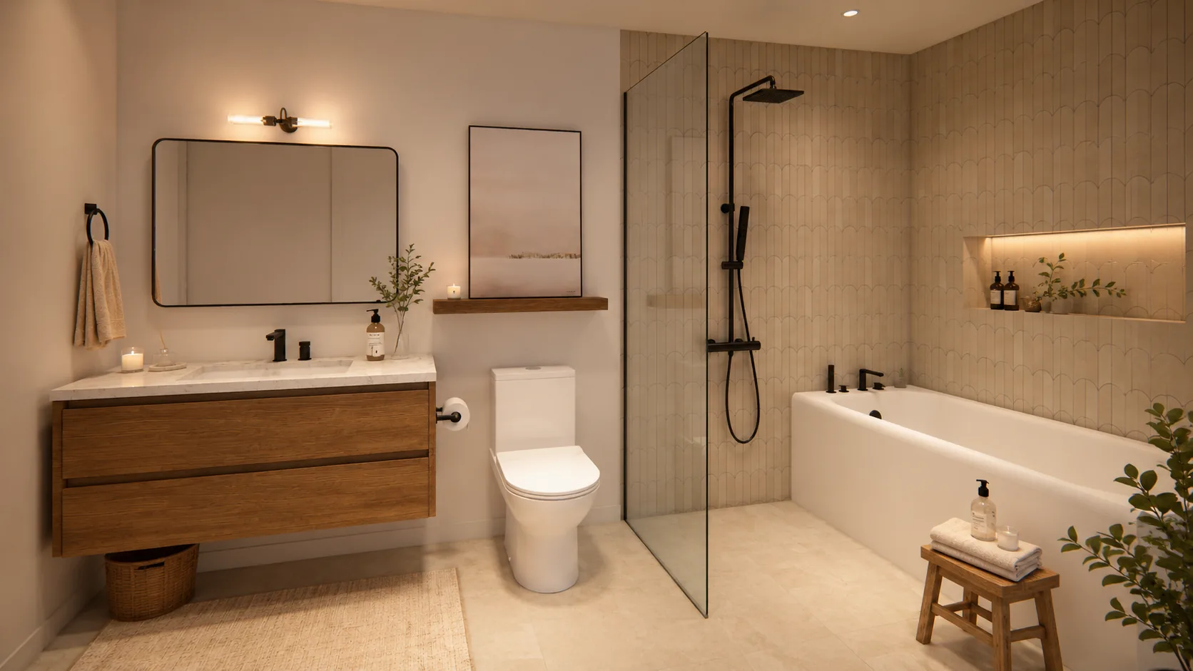 Salle de bain aux tons spa