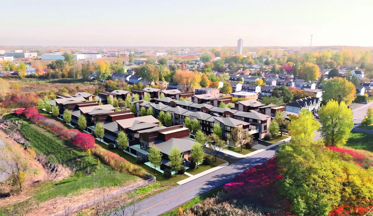 Vue aérienne du projet à l'automne